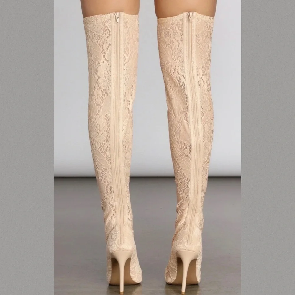 Lace Stiletto Thigh High Boots - Picture 4 of 11